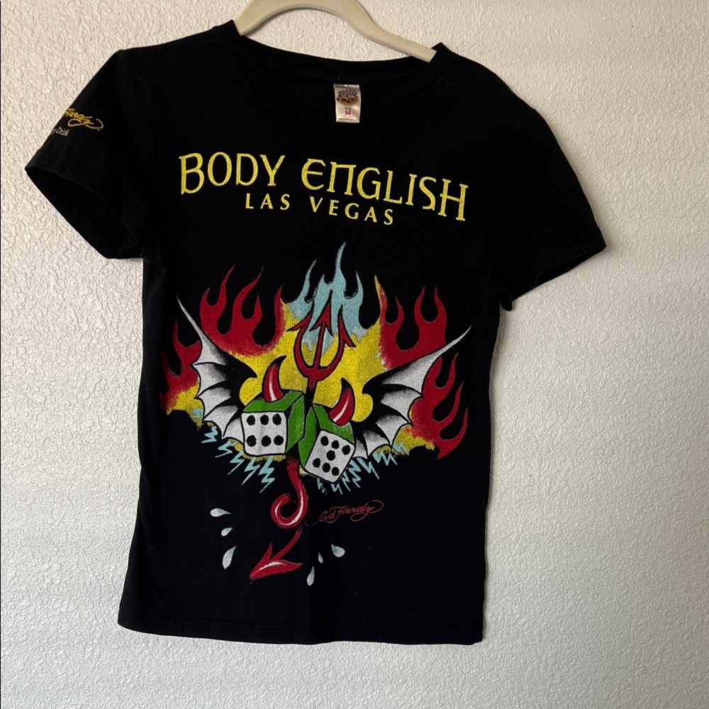 Ed Hardy Black Graphic T-Shirt. Front and back.Hard Rock in Vegas is gone now